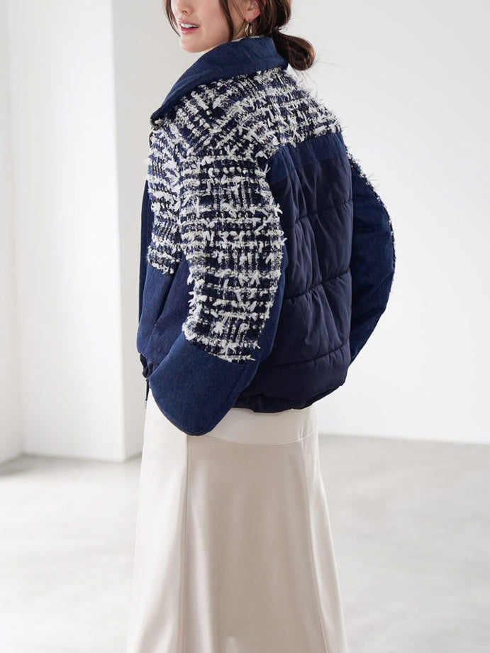 Lamé tweed puffer coat