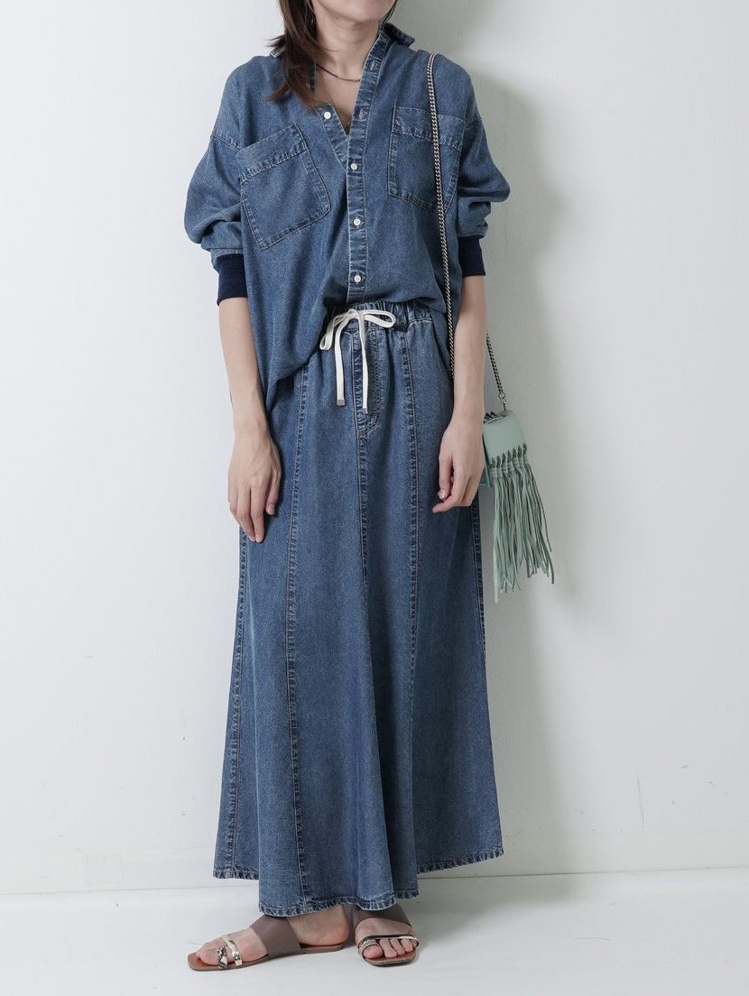 バックシャンテンセルデニムシャツ