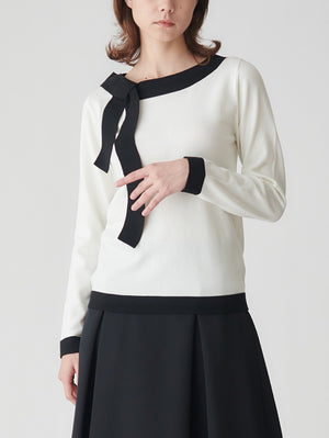 ボートネック配色リボンニット