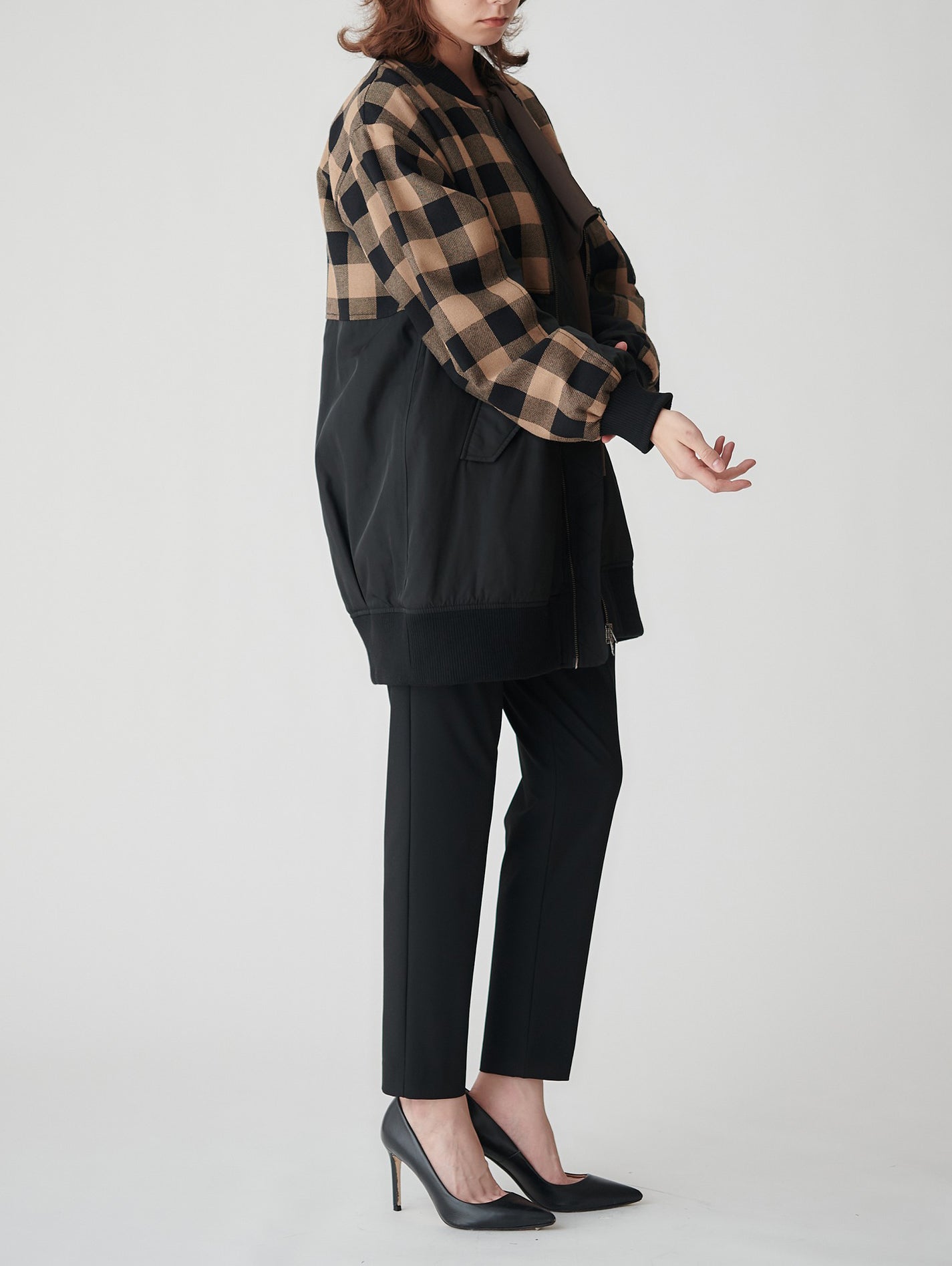 Block Check Long Blouson