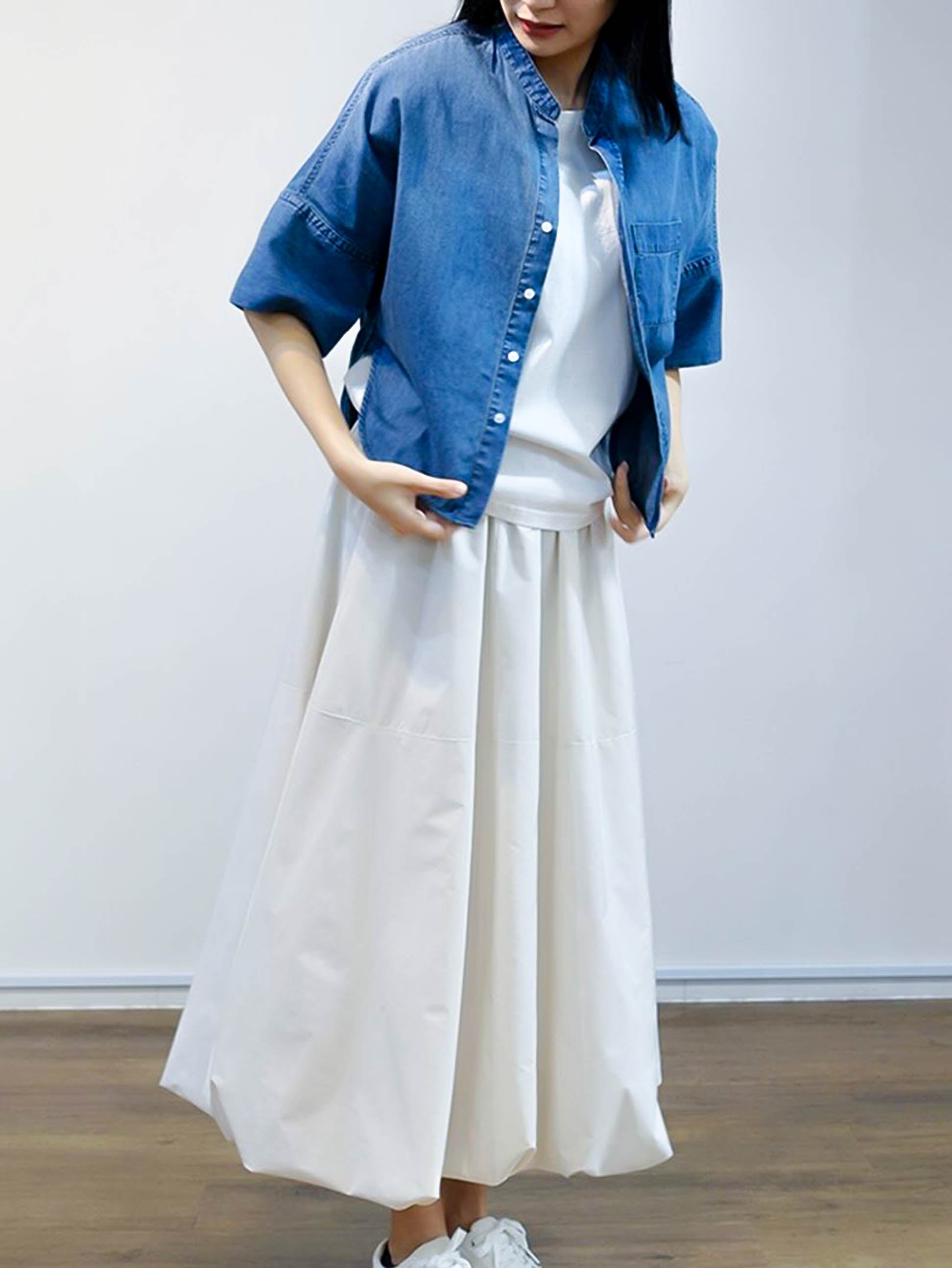 Band collar dungaree shirt