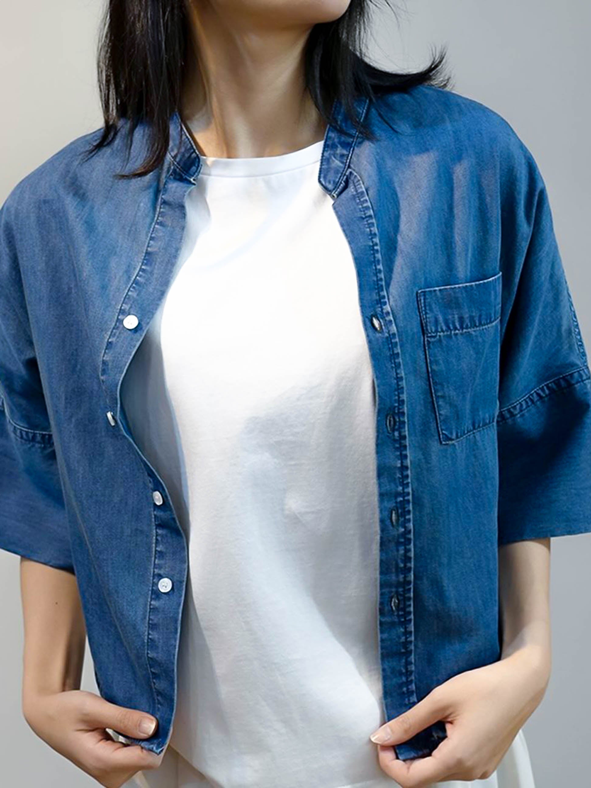 Band collar dungaree shirt