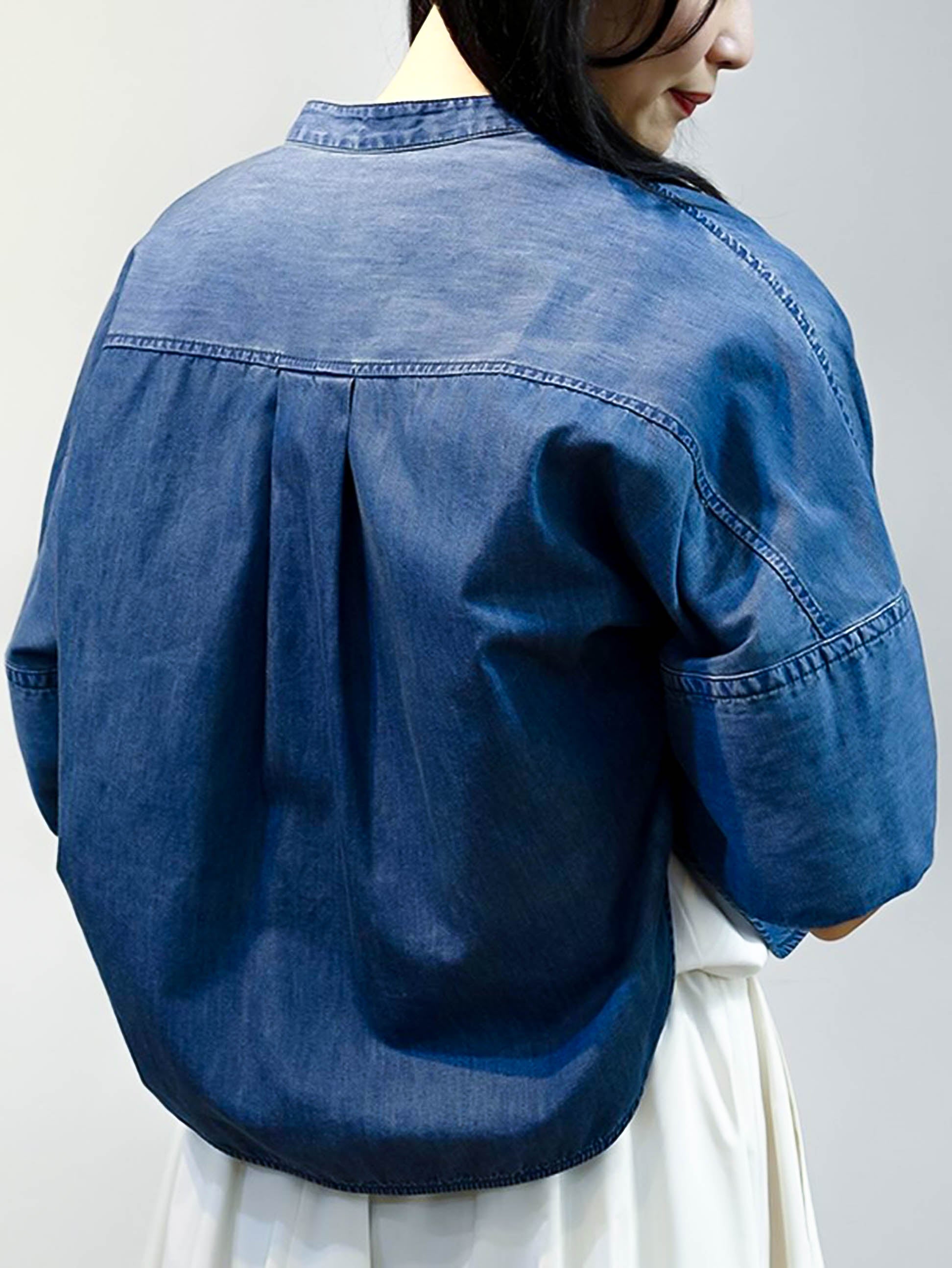 Band collar dungaree shirt