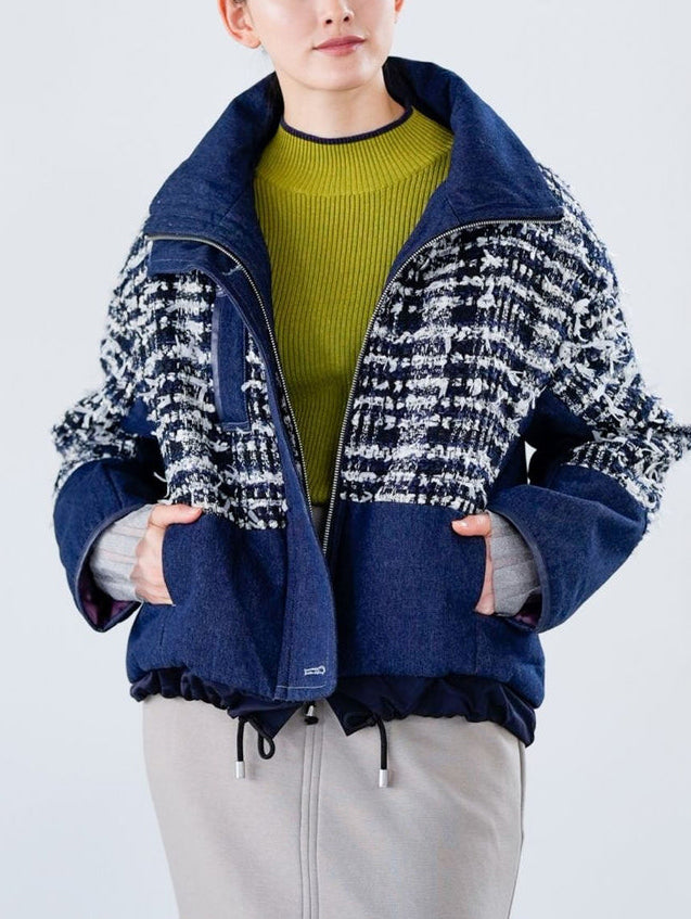 Lamé tweed puffer coat
