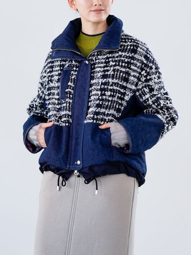 Lamé tweed puffer coat