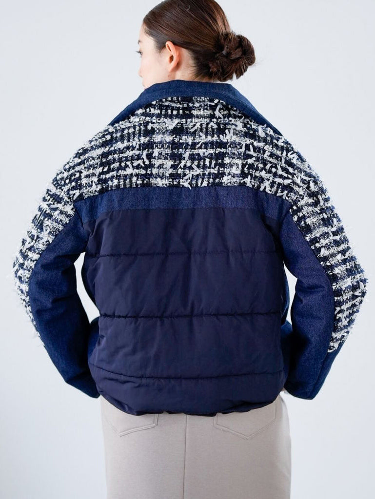 Lamé tweed puffer coat