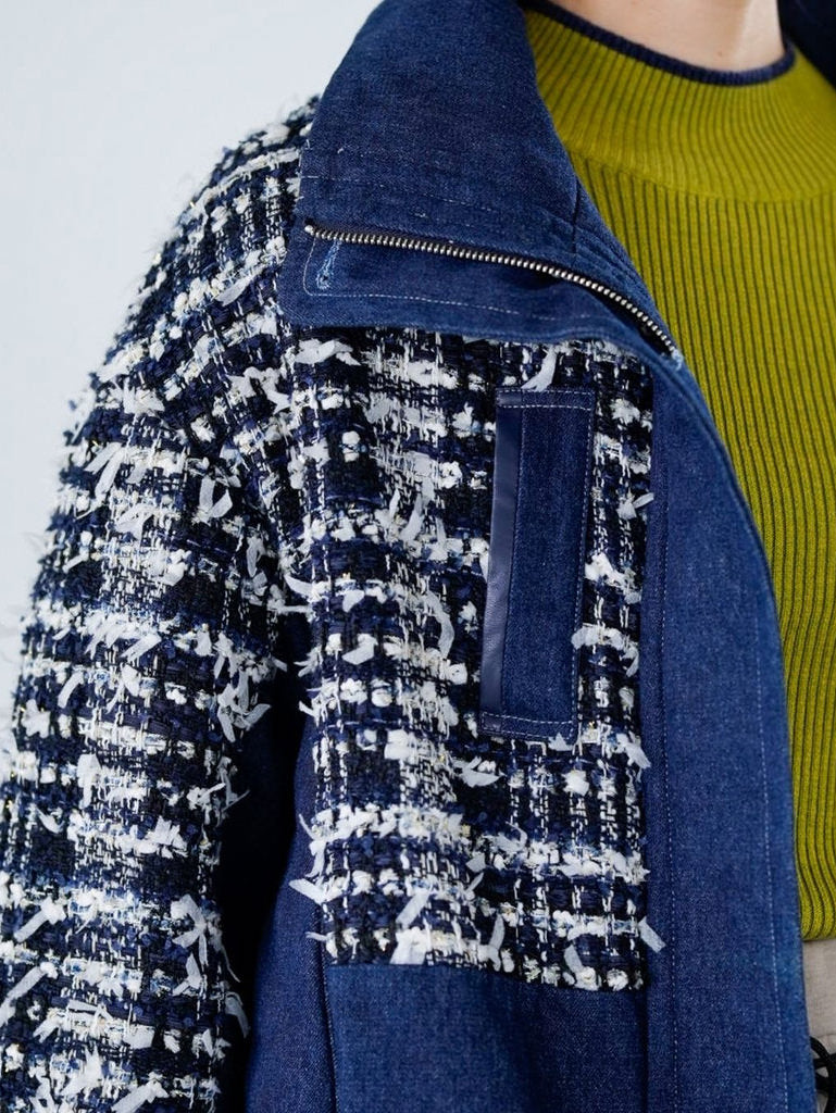 Lamé tweed puffer coat