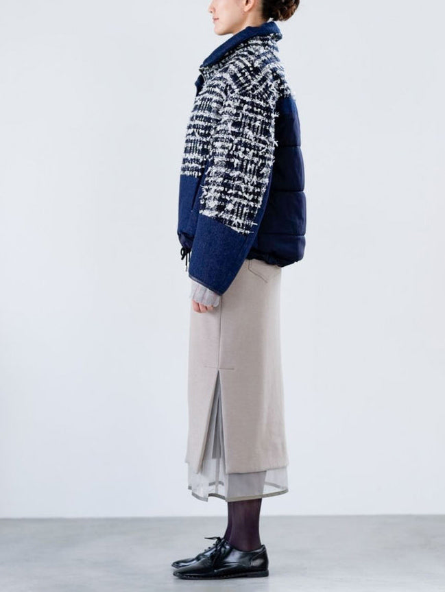 Lamé tweed puffer coat