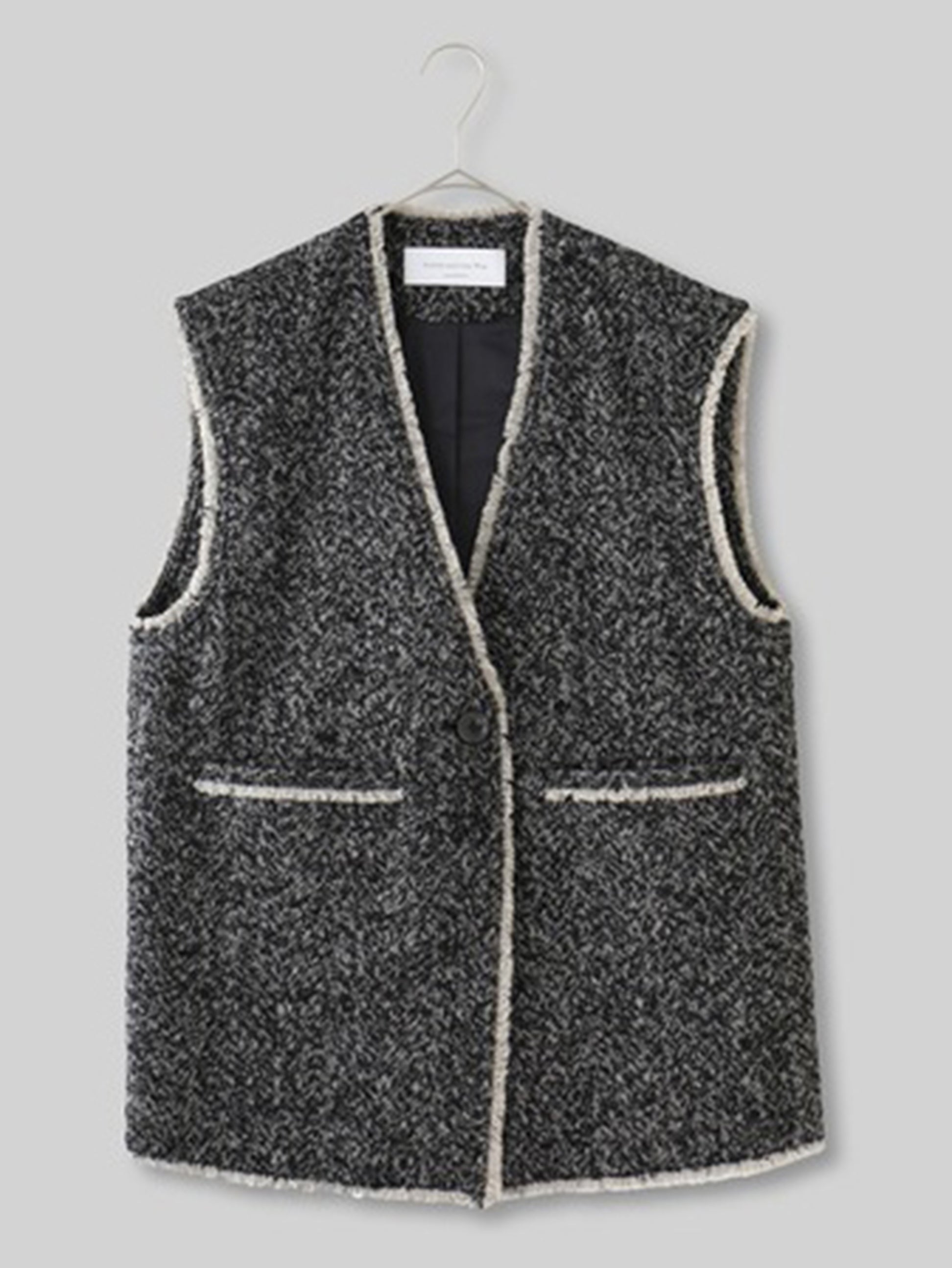 Herringbone tweed long gilet