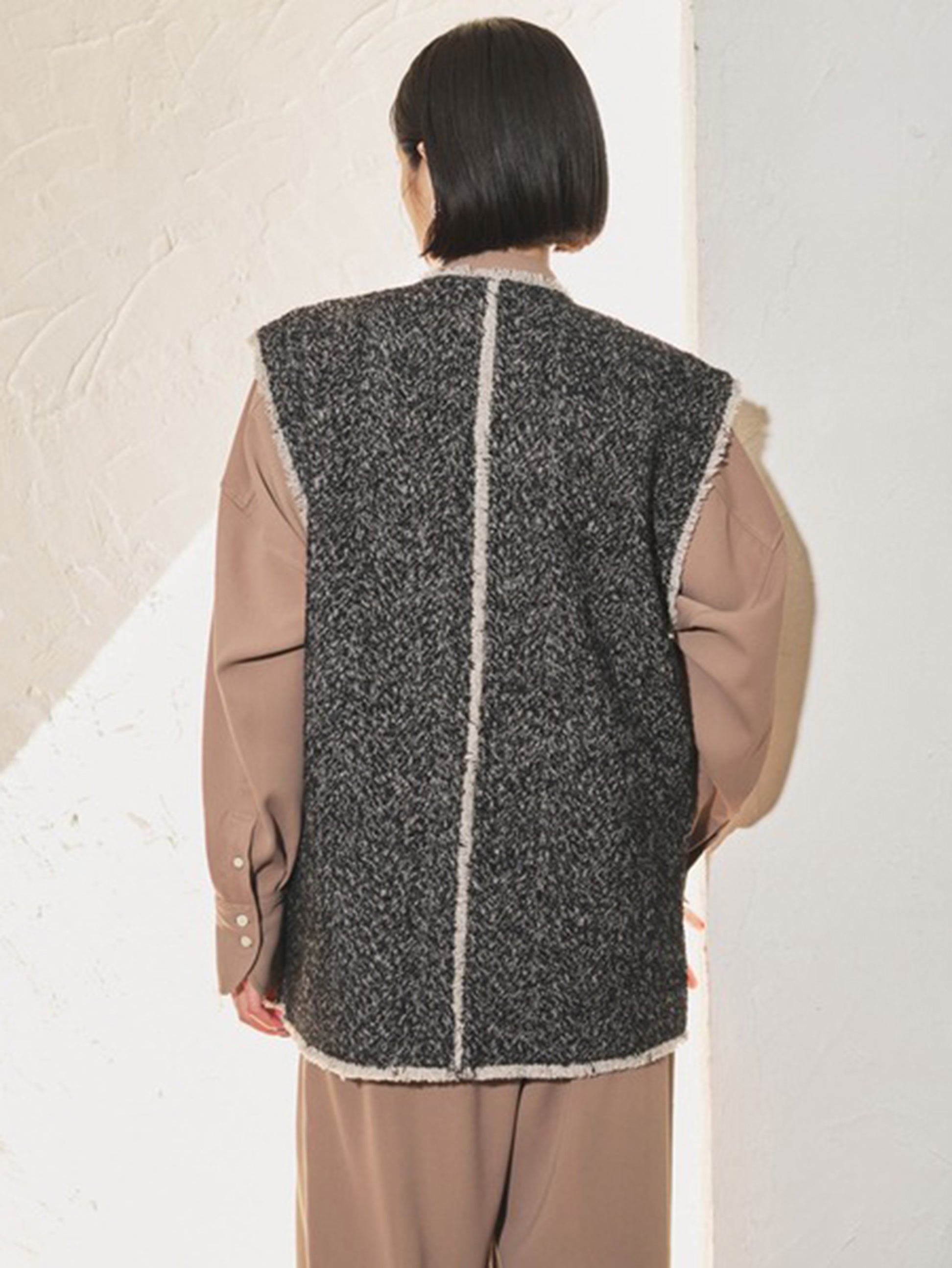 Herringbone tweed long gilet