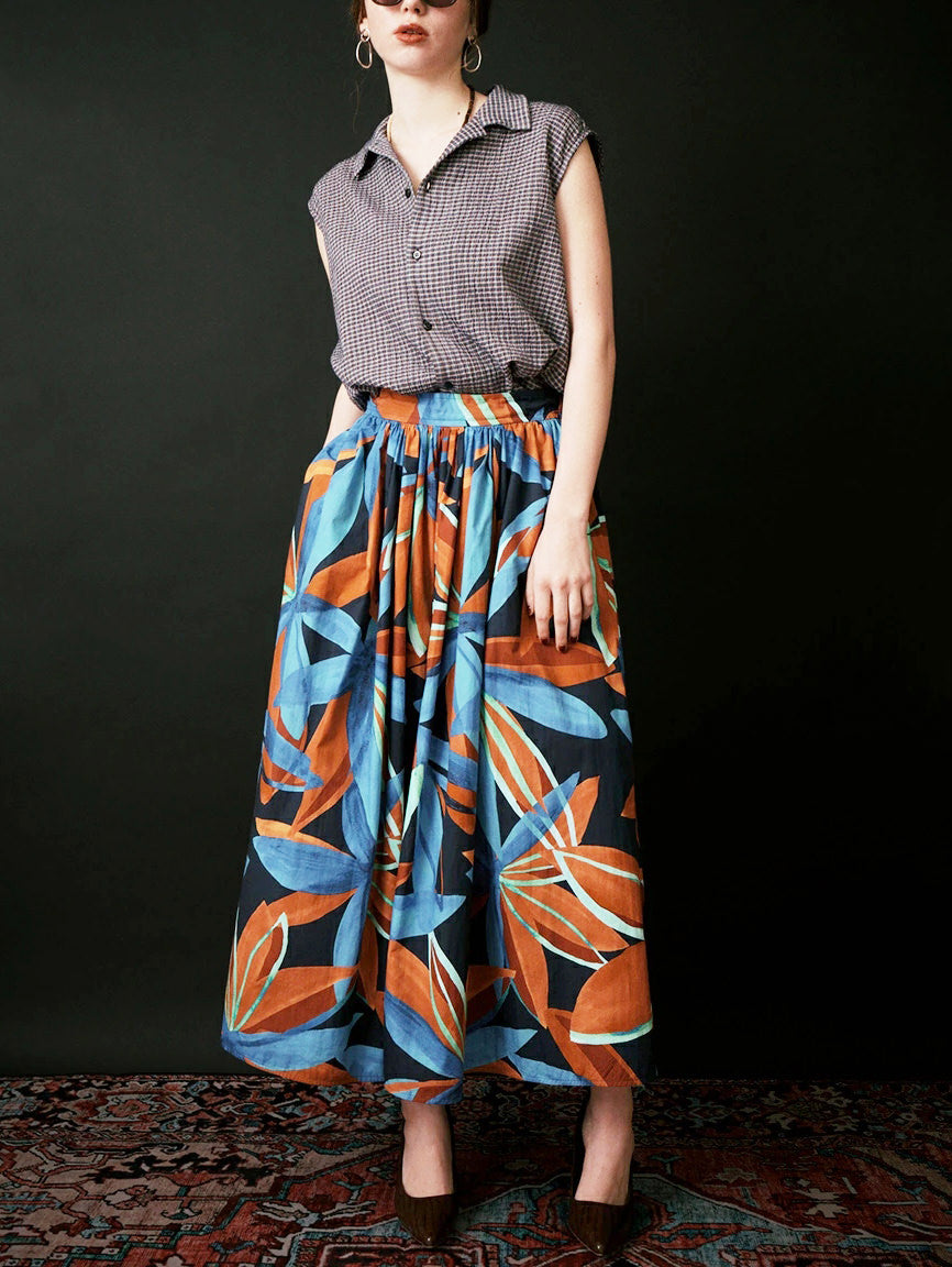 Flower print gathered skirt