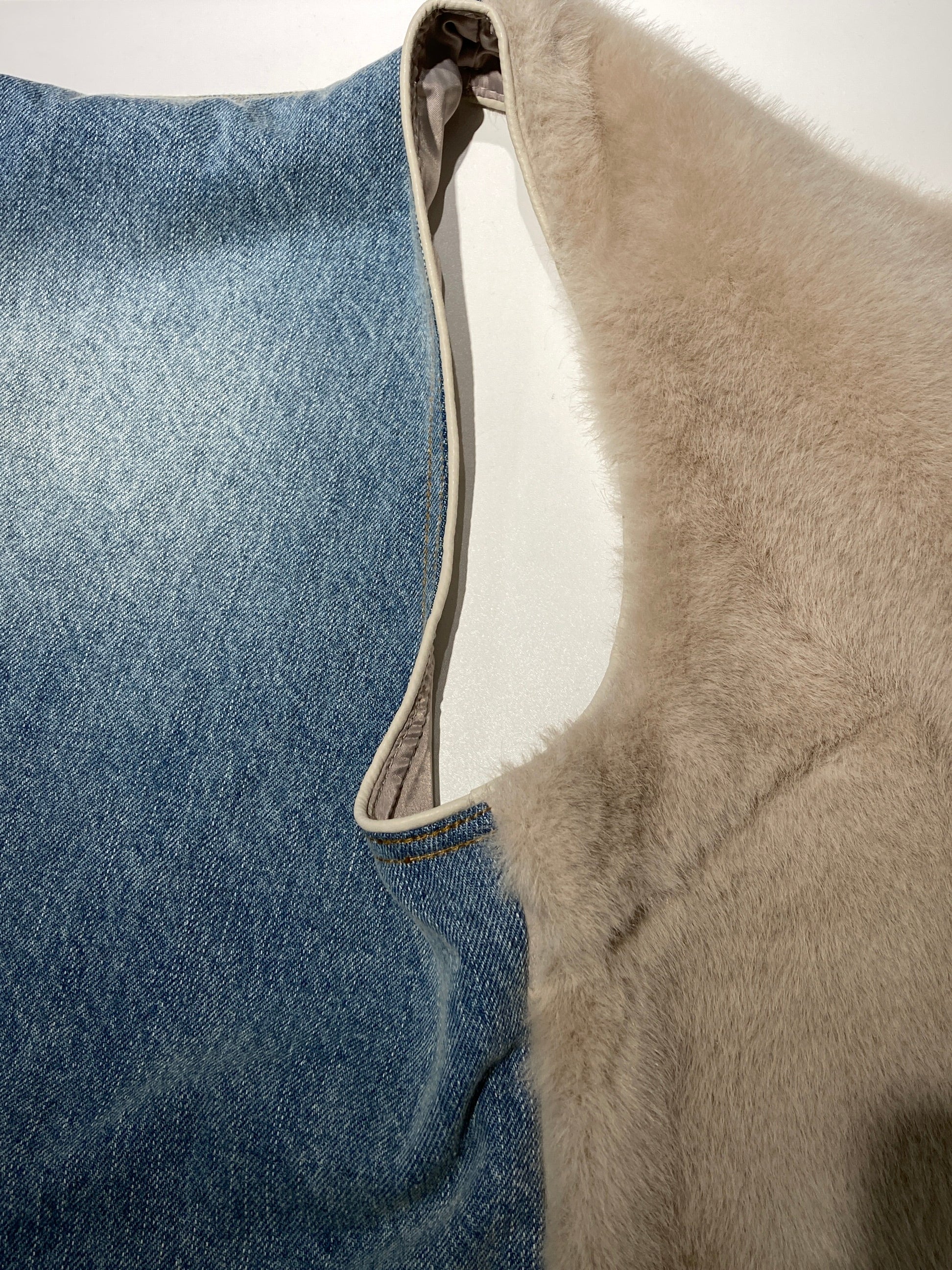 Fur x denim short vest