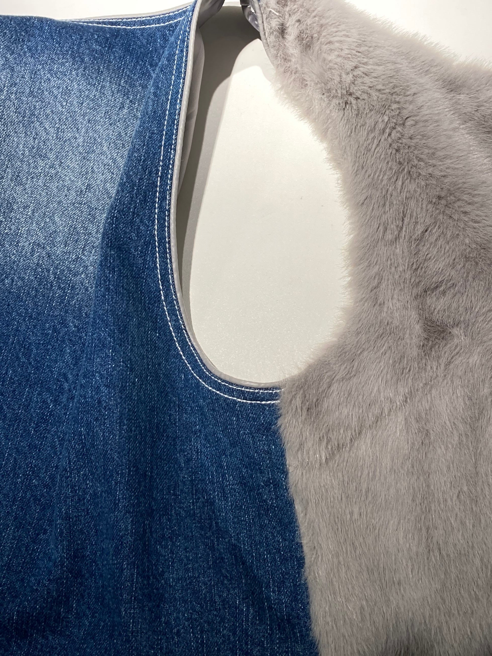Fur x denim short vest