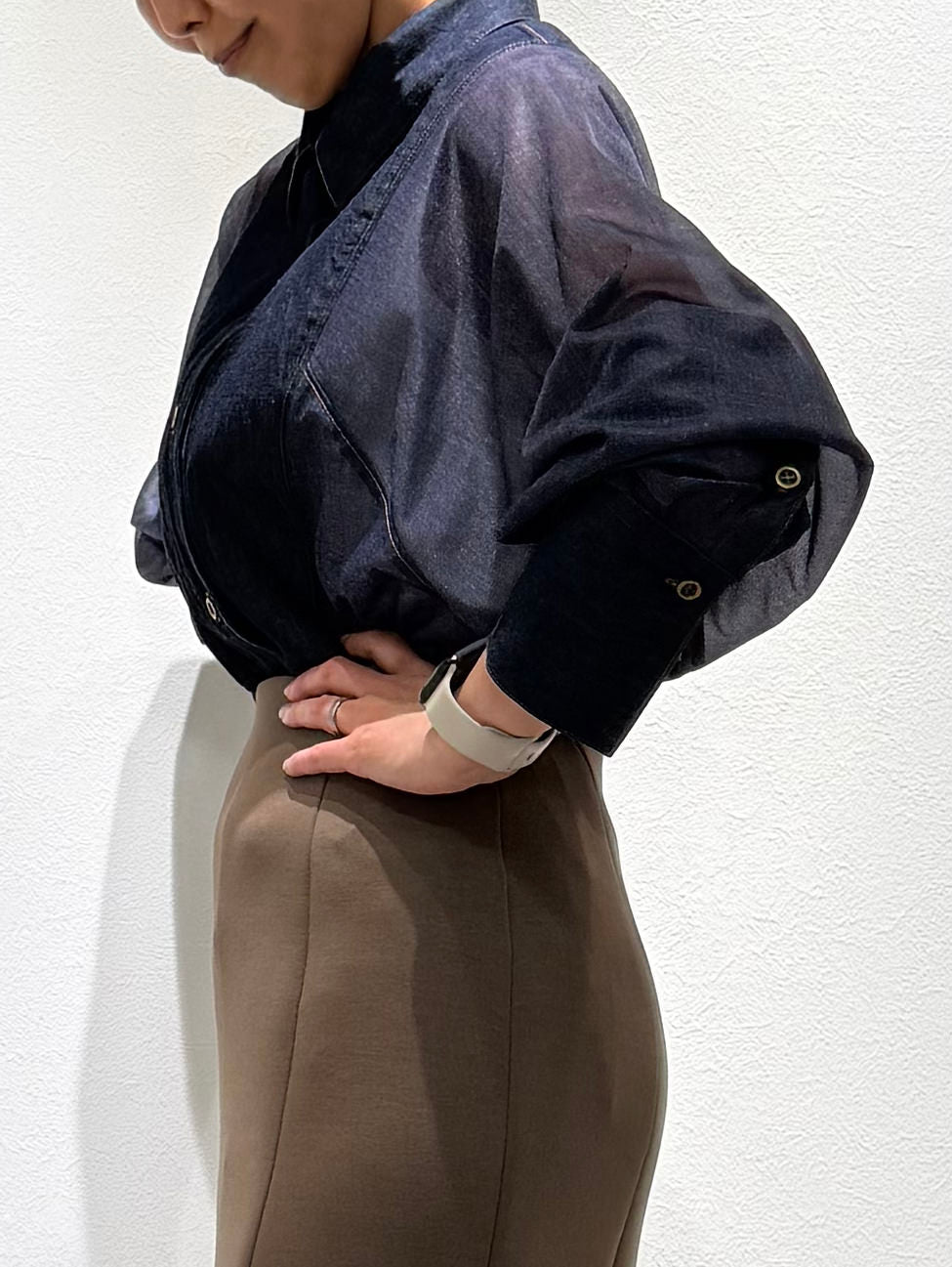 Sheer denim bosom shirt