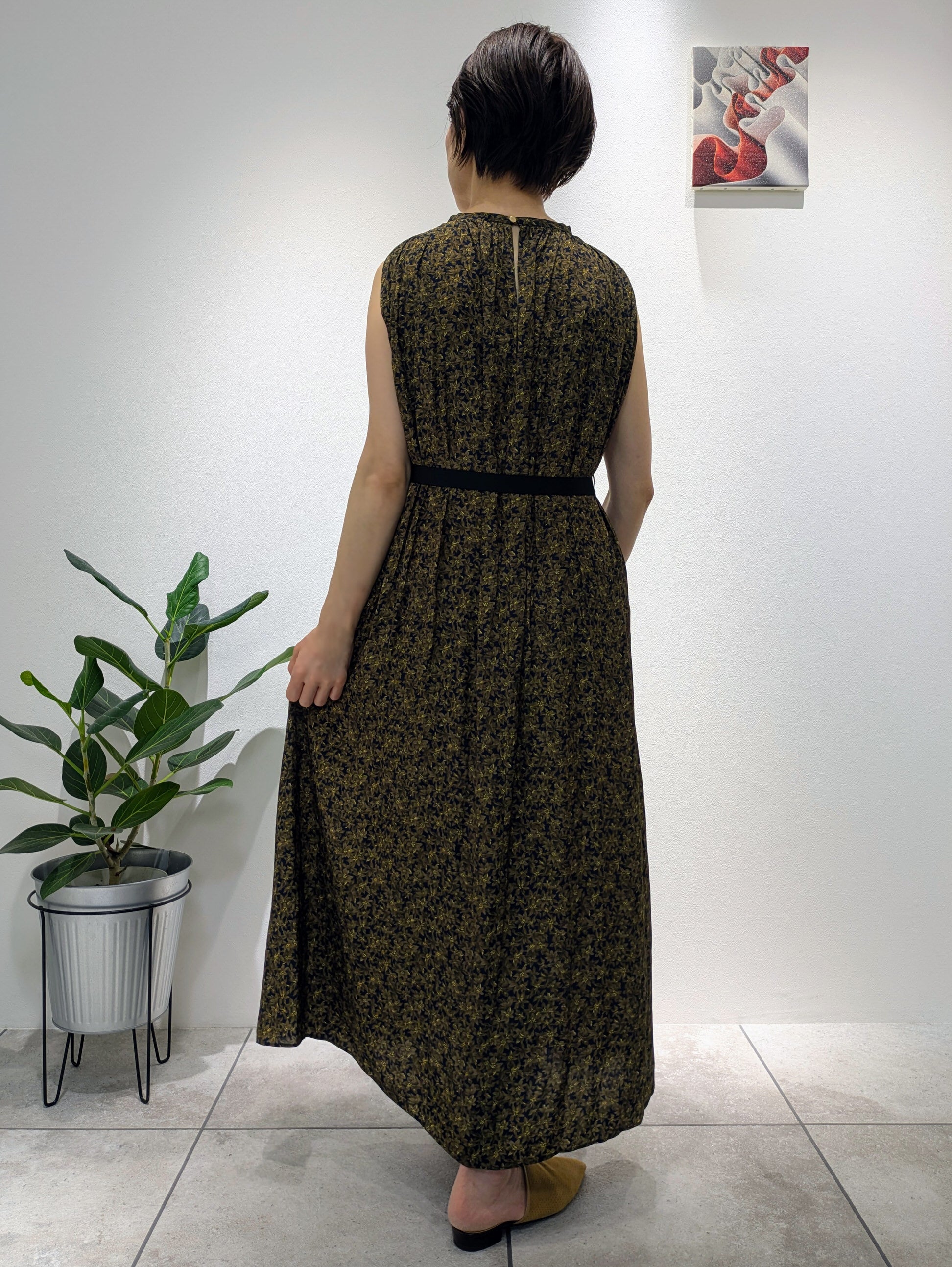 Flower Print Micro Dechin Gathered Dress