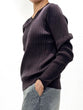 Non-tingling V neck rib knit