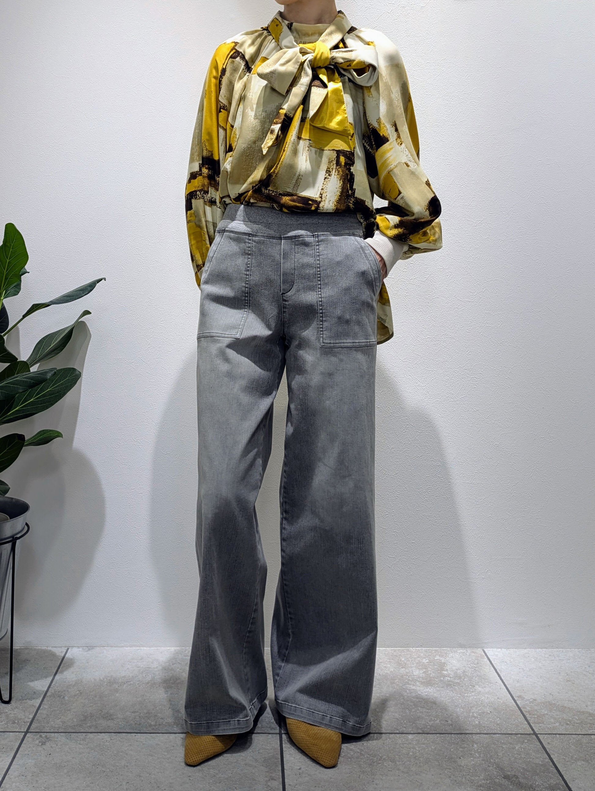 Gray denim baker pants