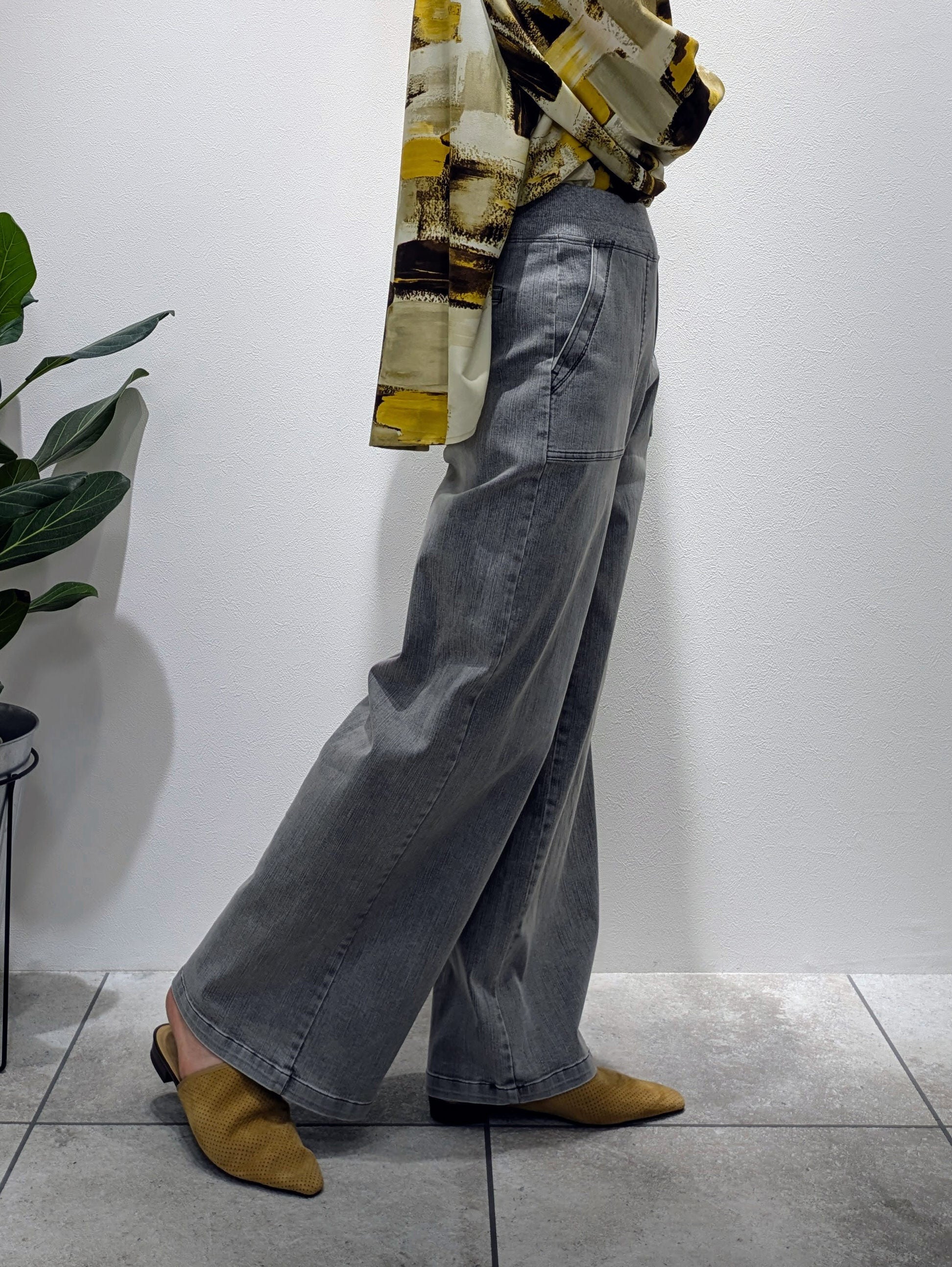 Gray denim baker pants