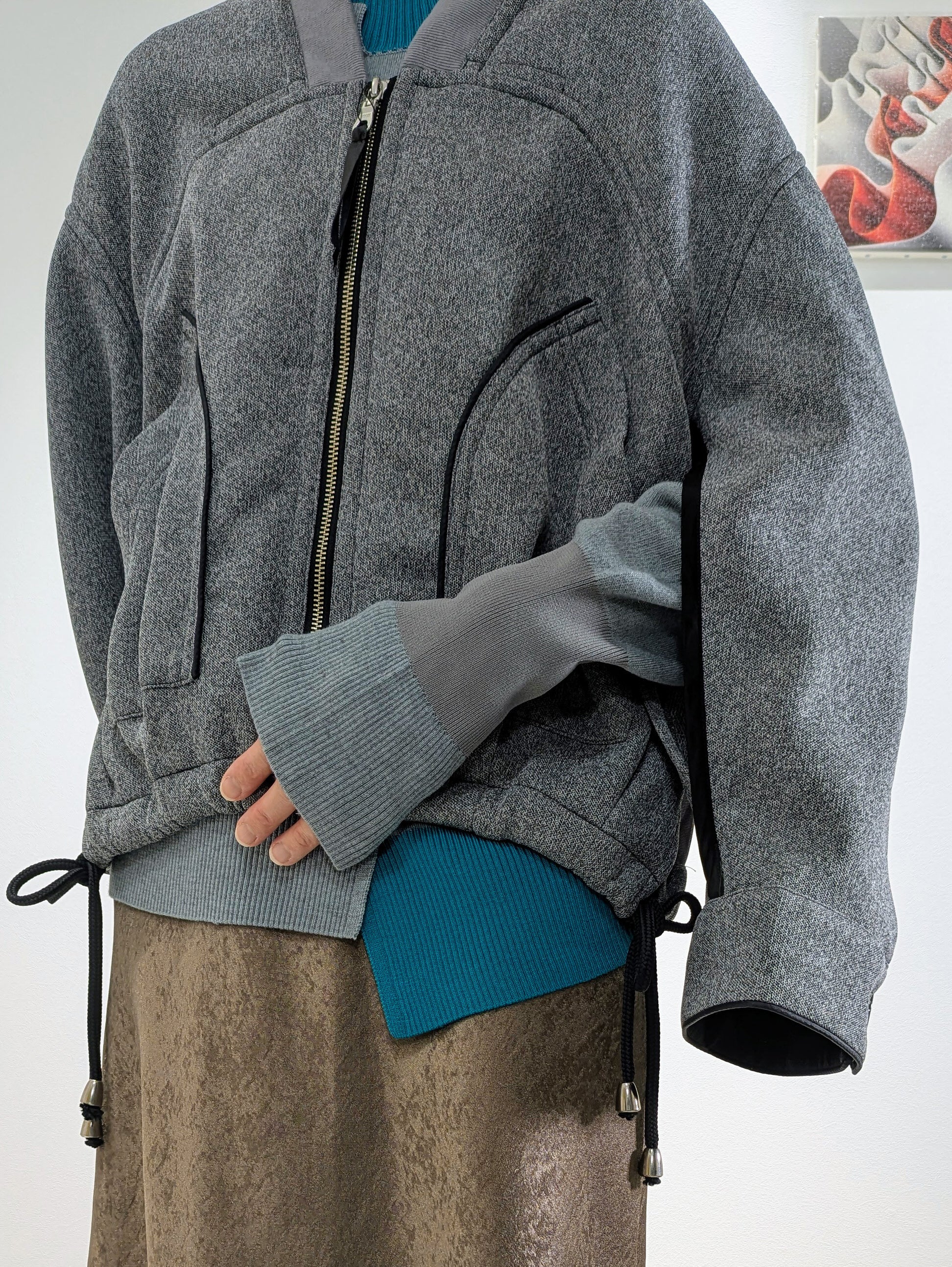 Sheer knit cardboard blouson