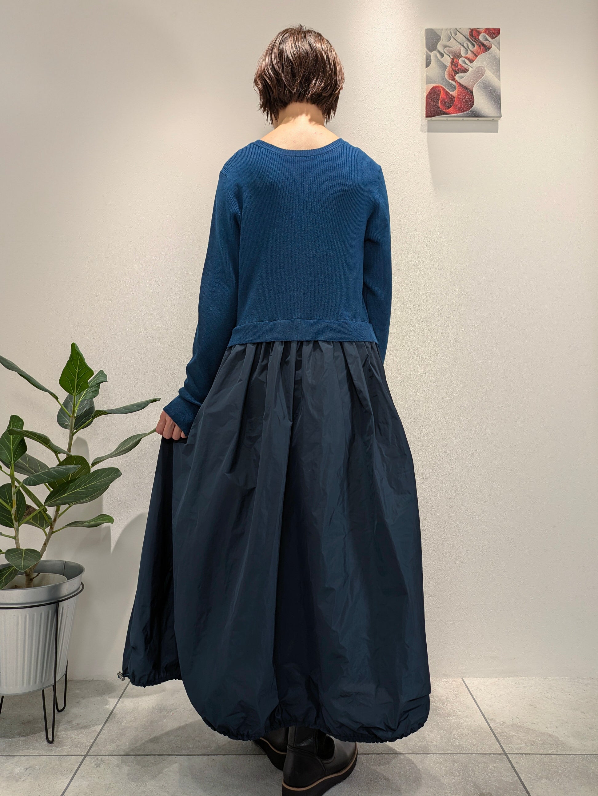 Rib knit and taffeta docking dress