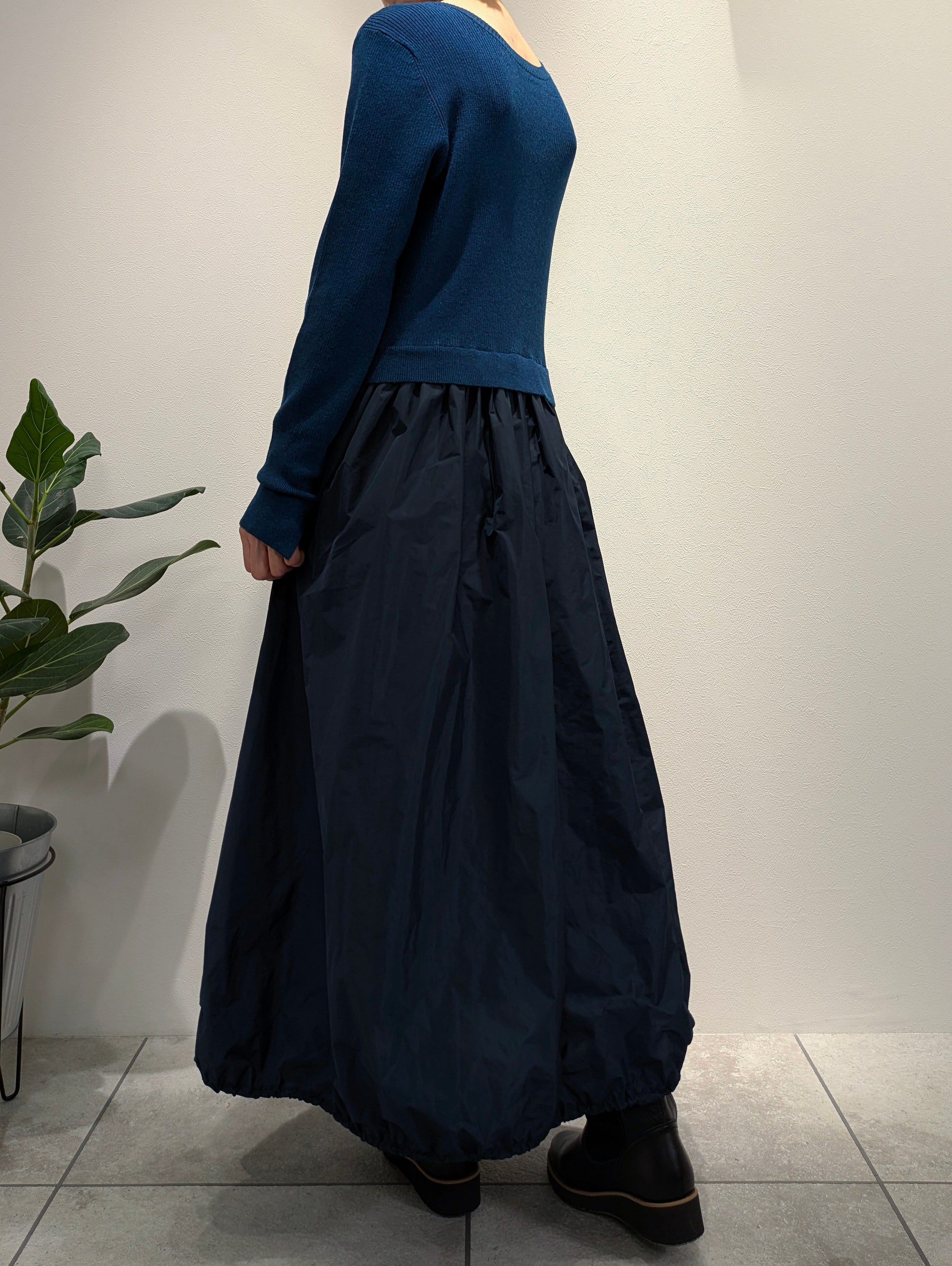 Rib knit and taffeta docking dress