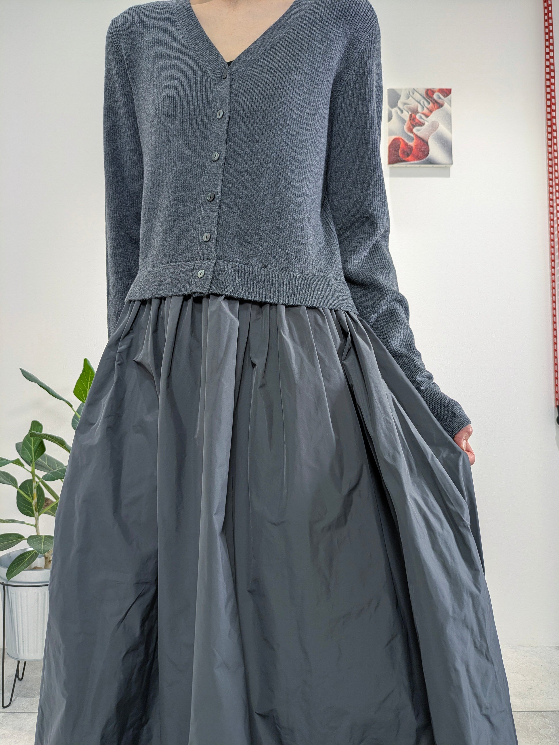 Rib knit and taffeta docking dress