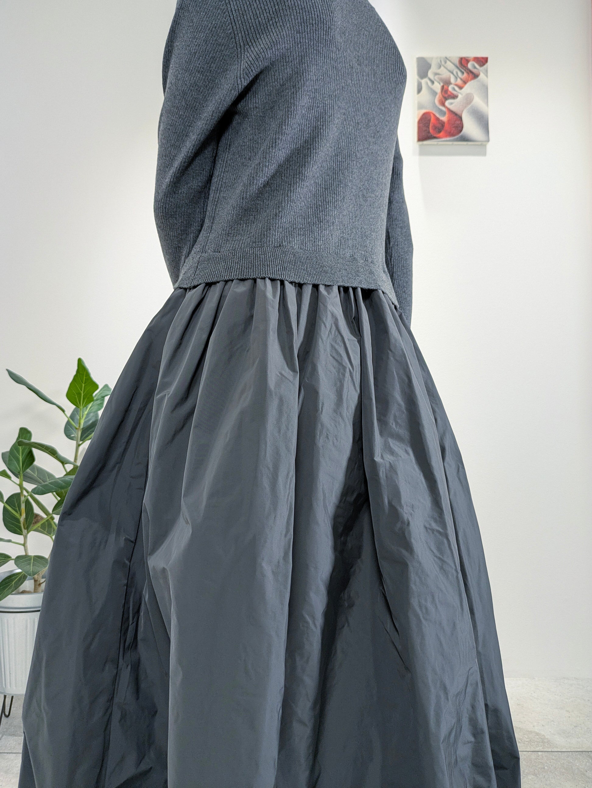 Rib knit and taffeta docking dress