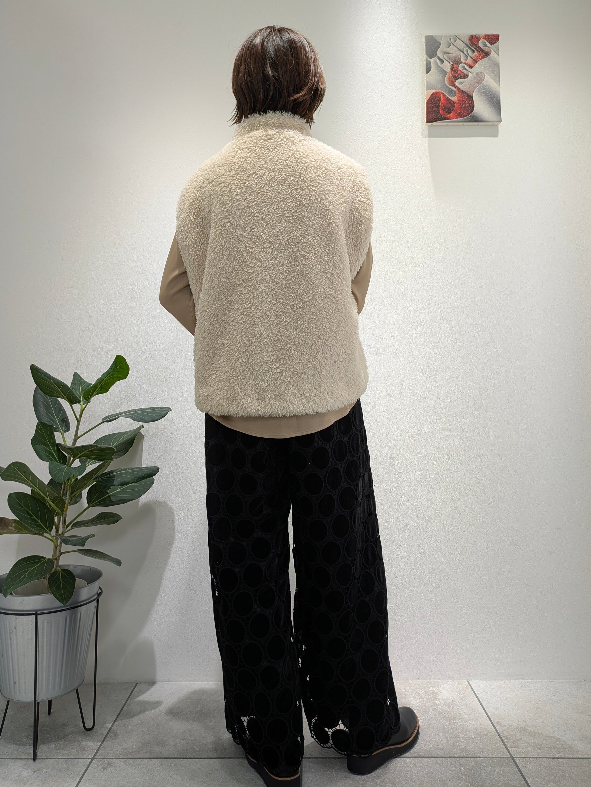 Velvet dot lace wide pants