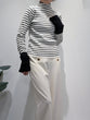 Bicolor sleeve bottle neck rib knit