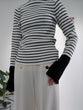 Bicolor sleeve bottle neck rib knit