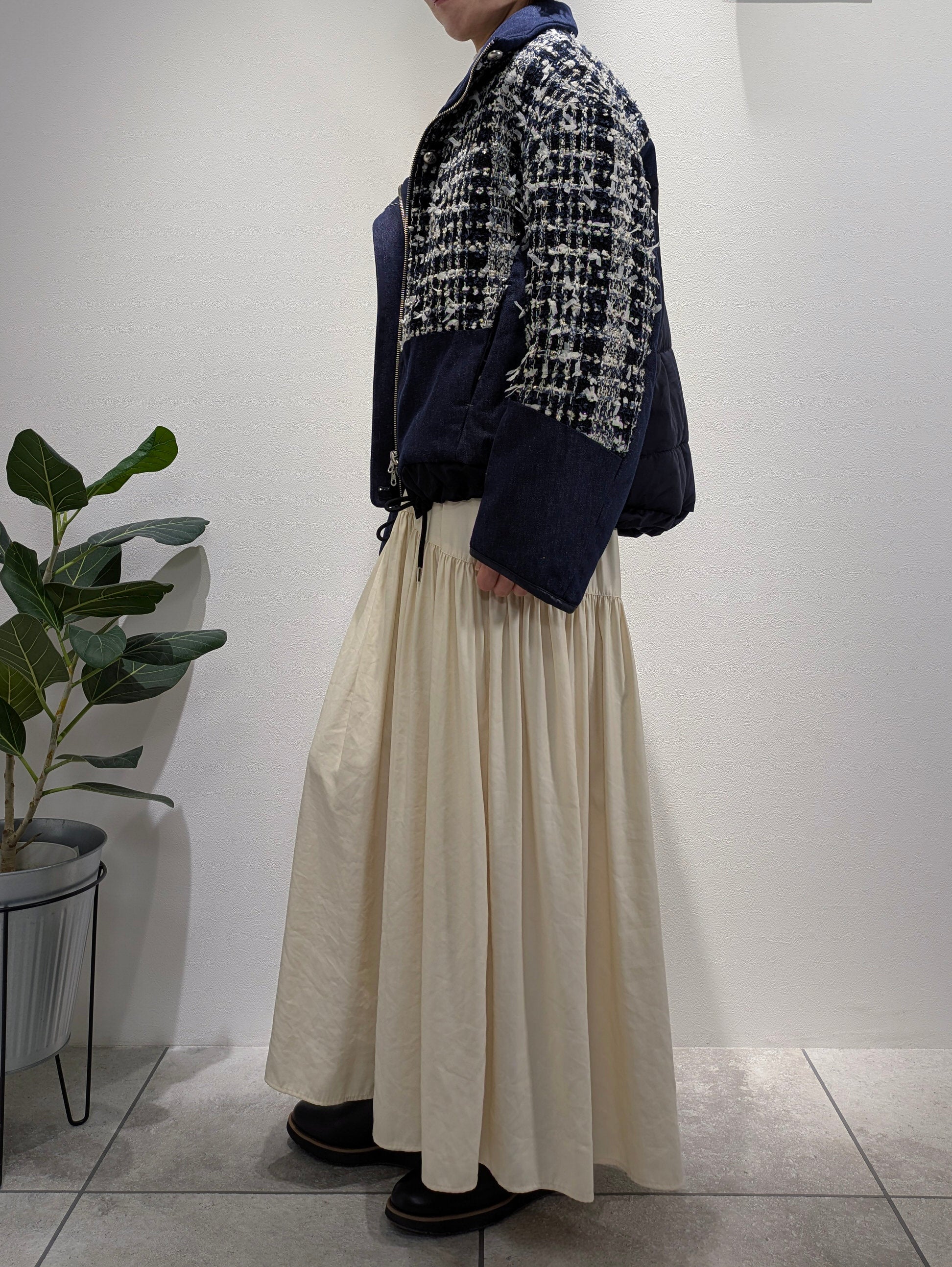 Lamé tweed puffer coat