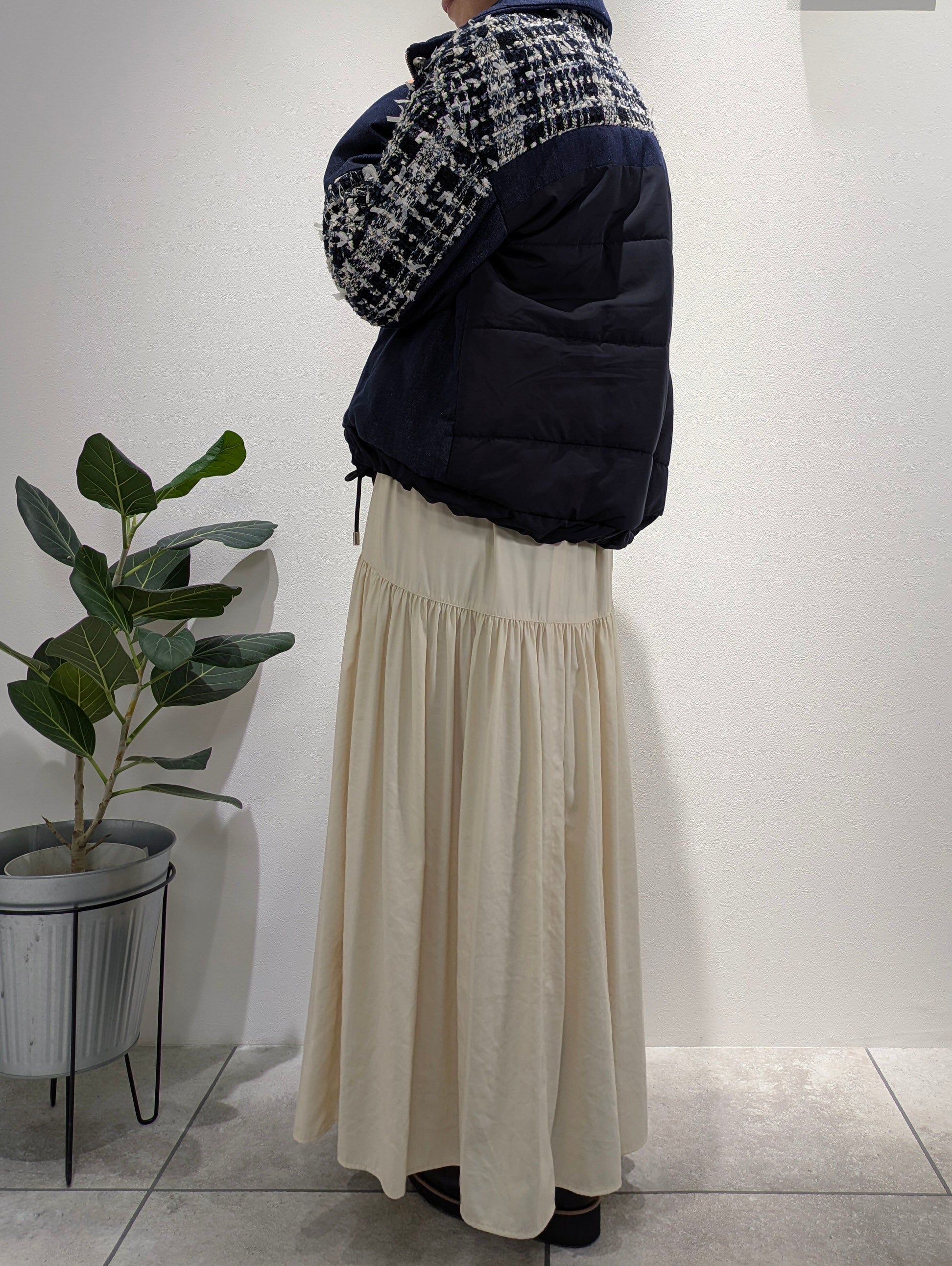 Lamé tweed puffer coat