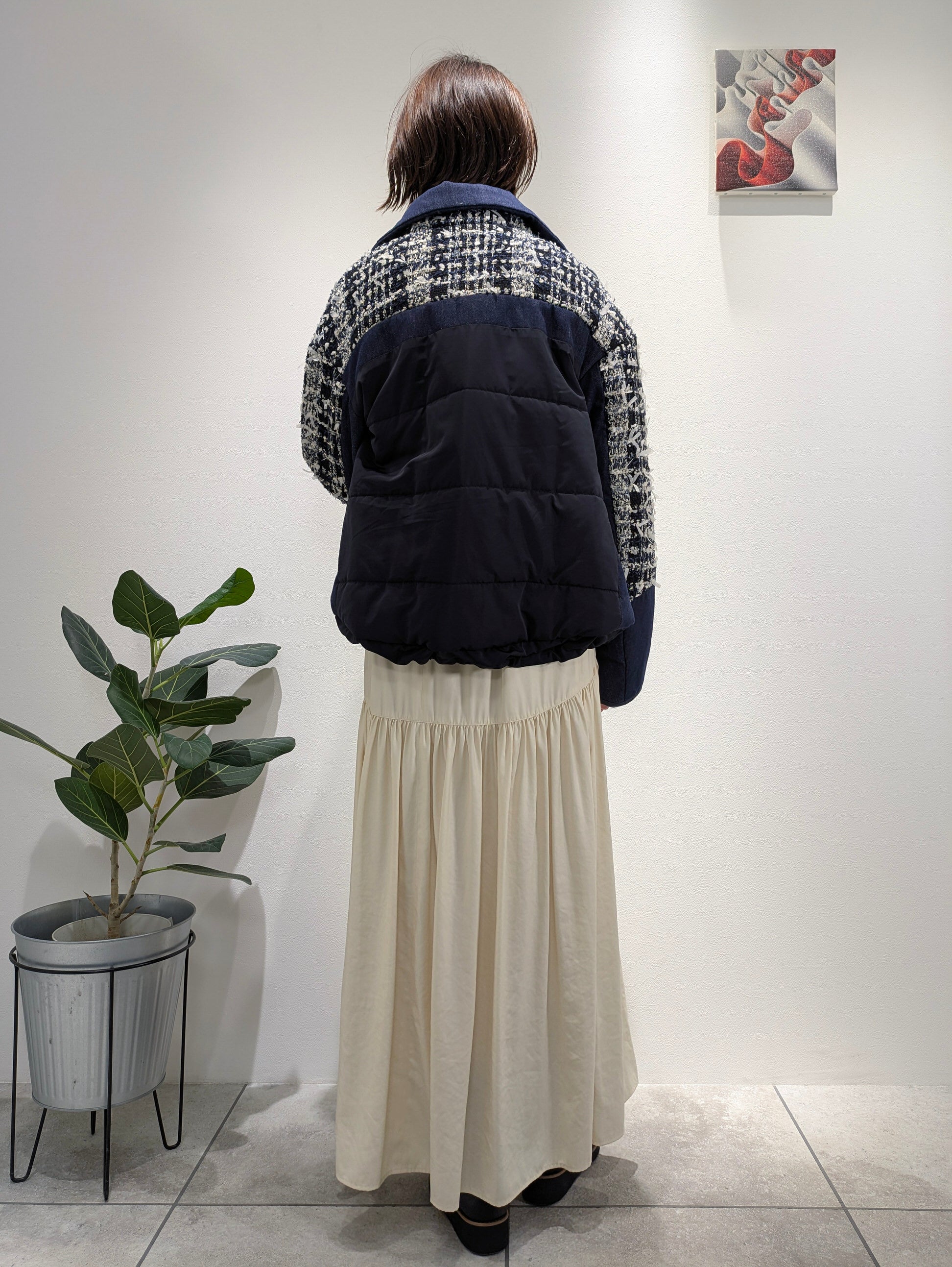 Lamé tweed puffer coat