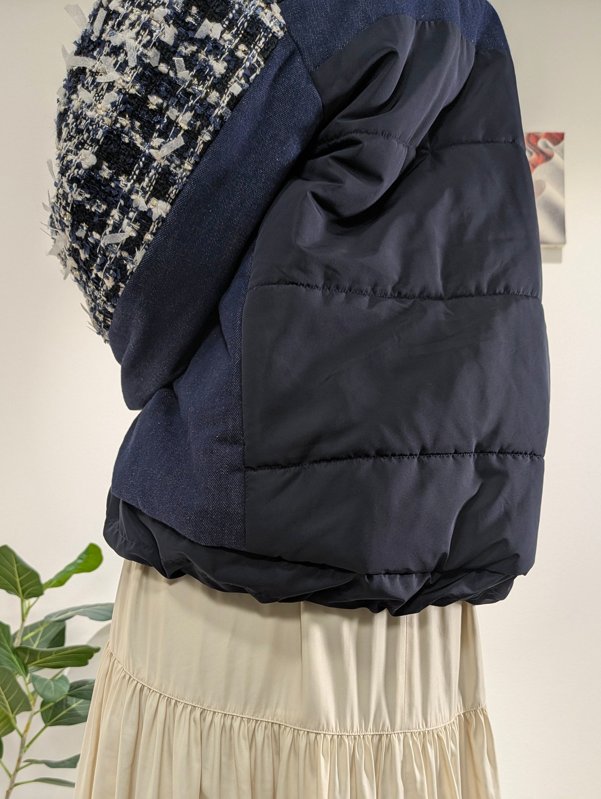 Lamé tweed puffer coat