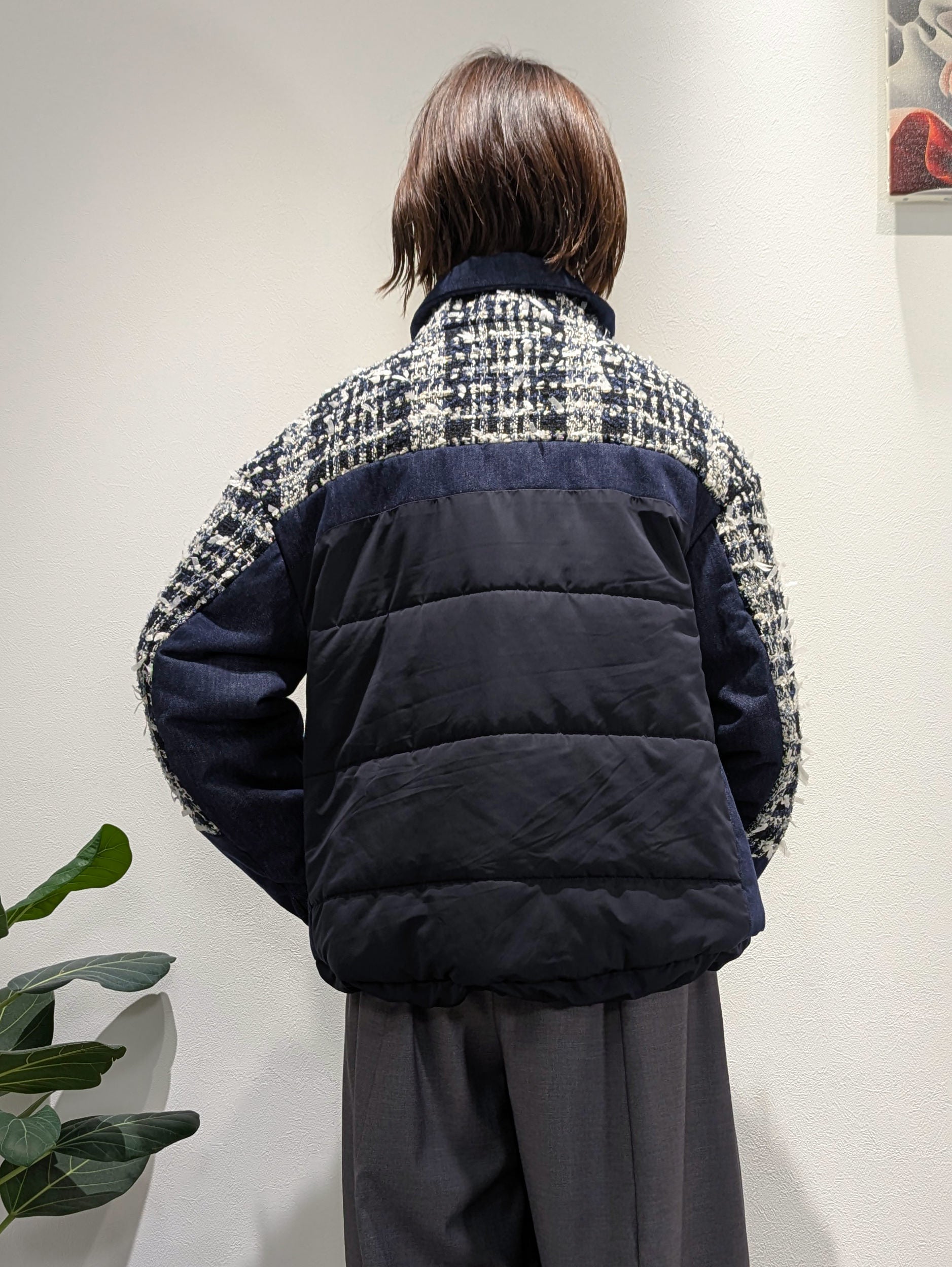 Lamé tweed puffer coat