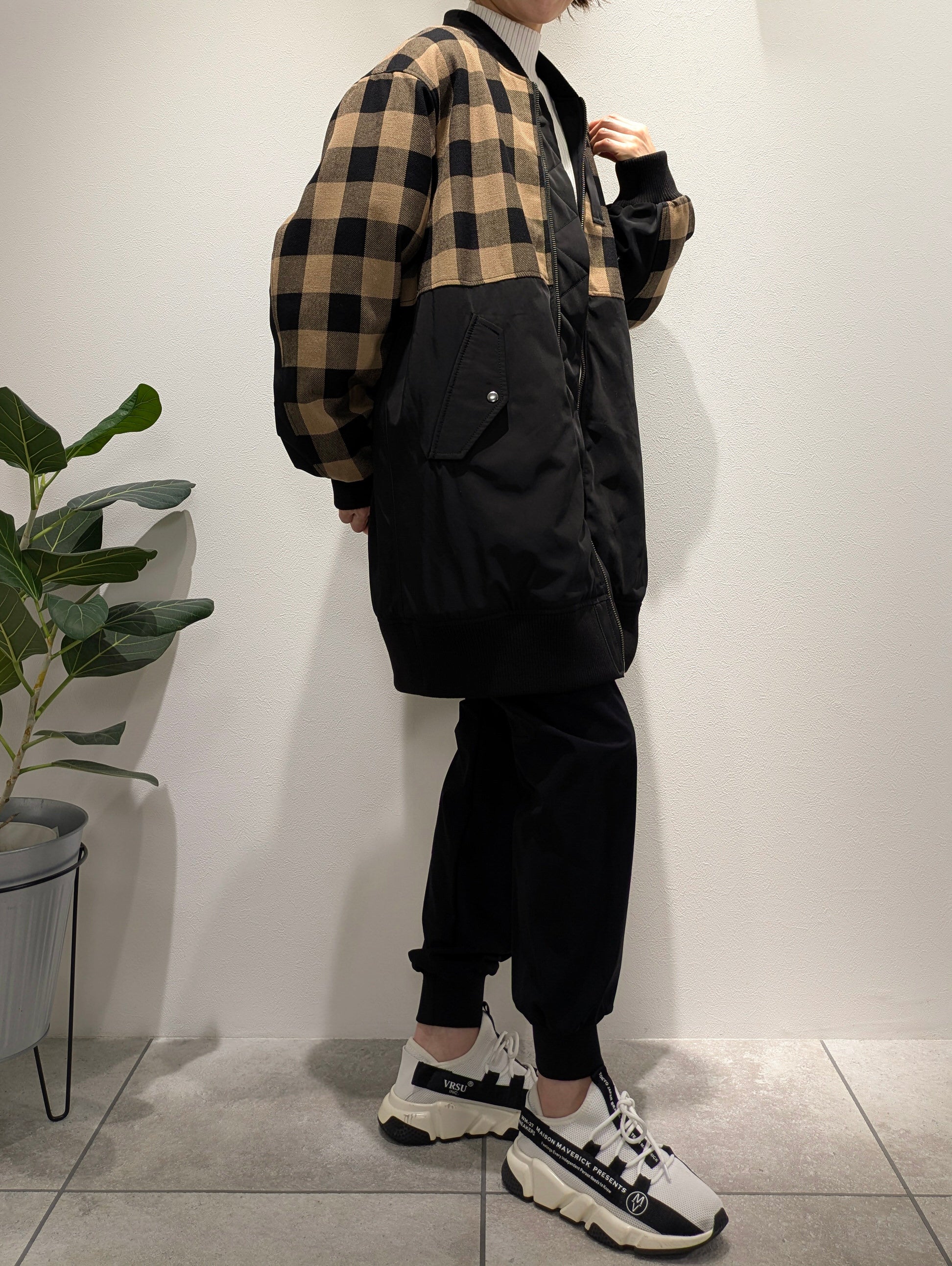 Block Check Long Blouson