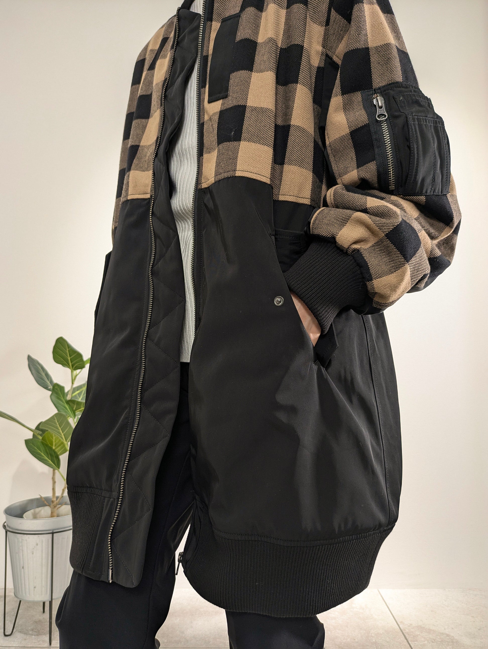 Block Check Long Blouson