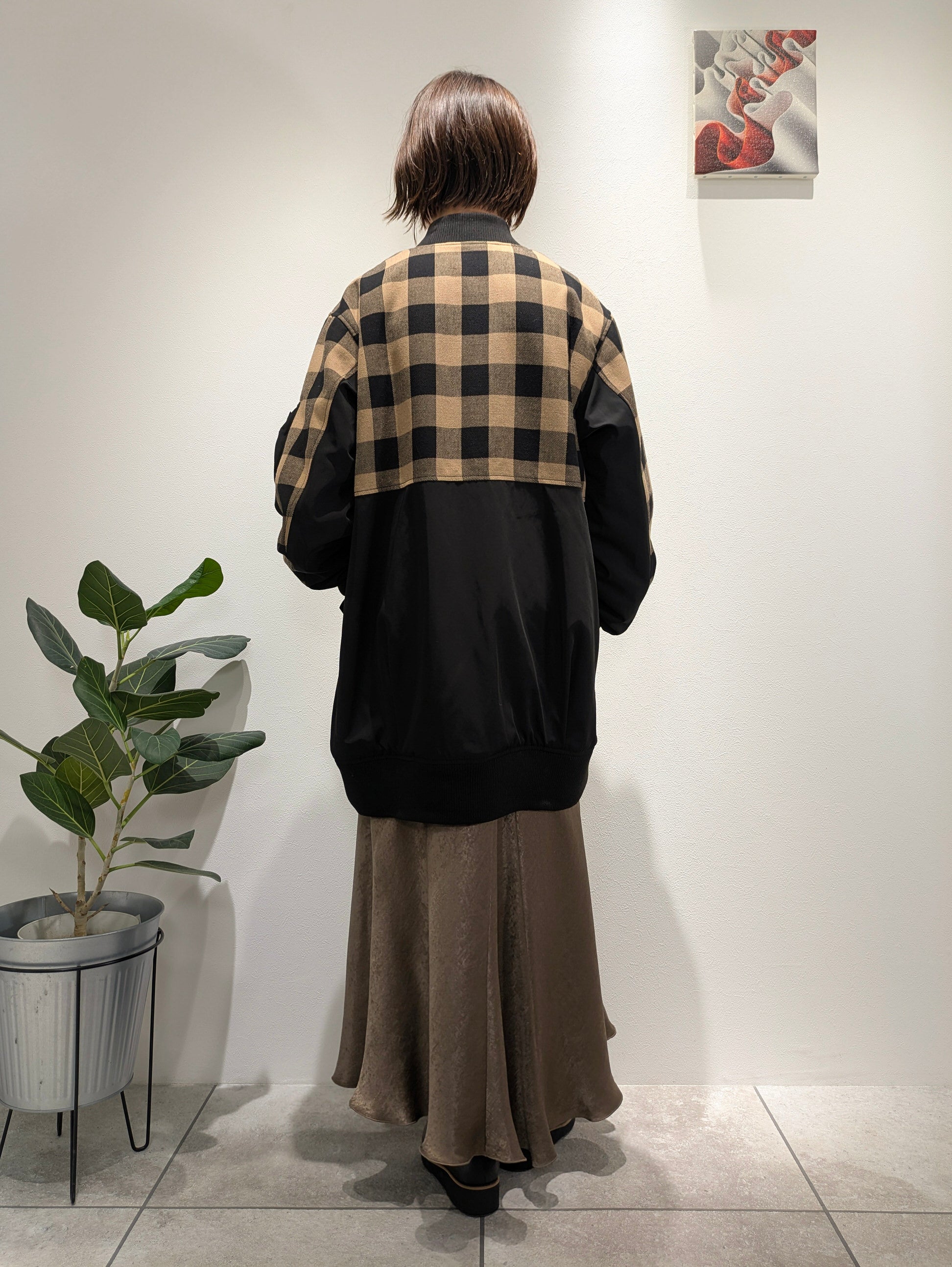 Block Check Long Blouson