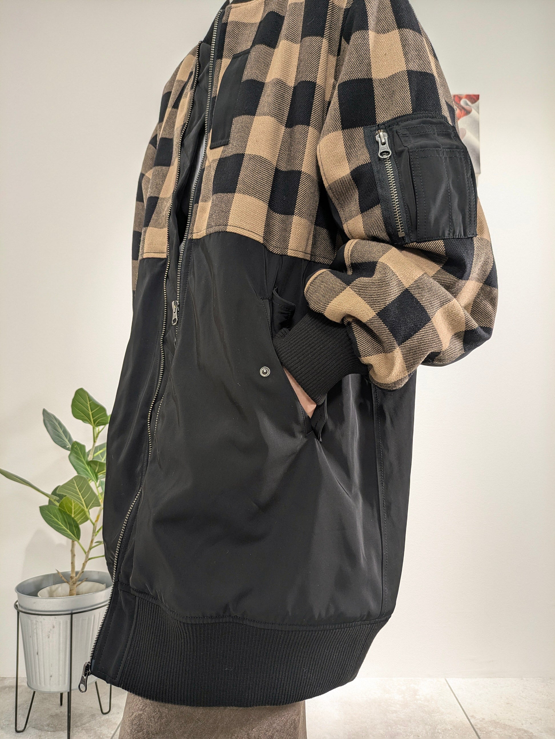 Block Check Long Blouson