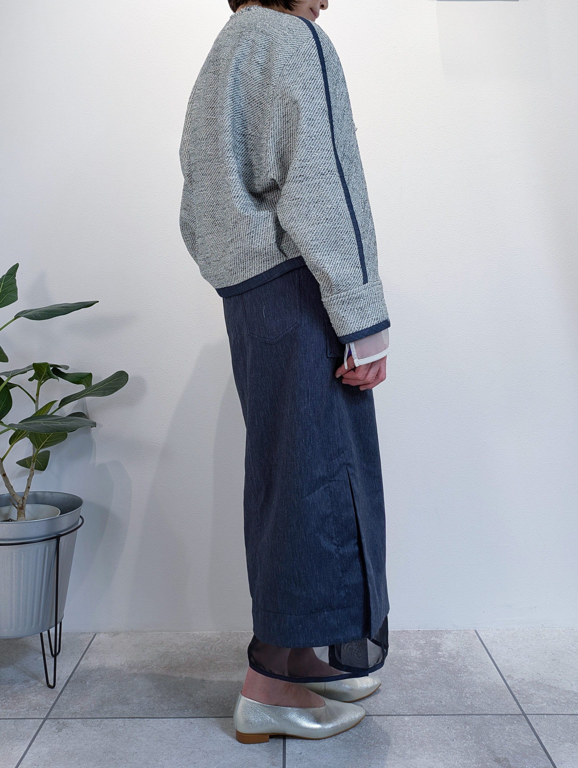 ノーカラーツイードジャケット