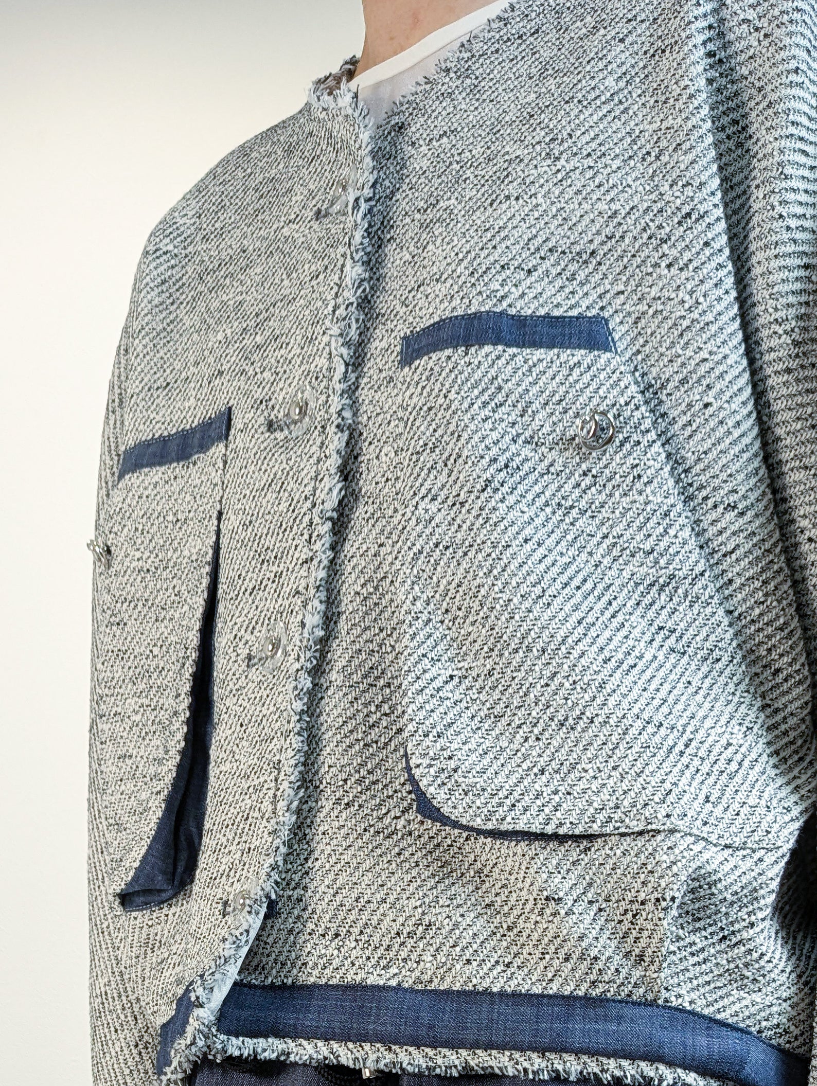 ノーカラーツイードジャケット
