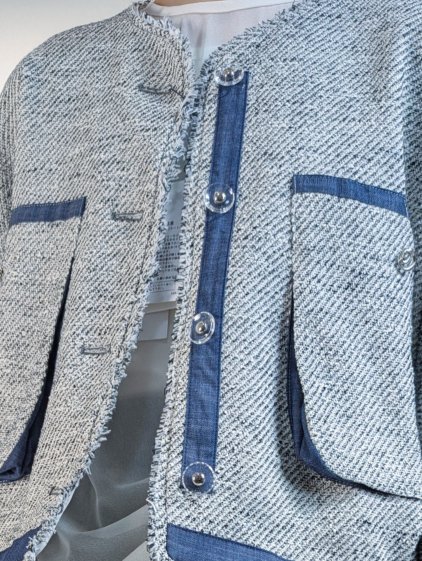 ノーカラーツイードジャケット