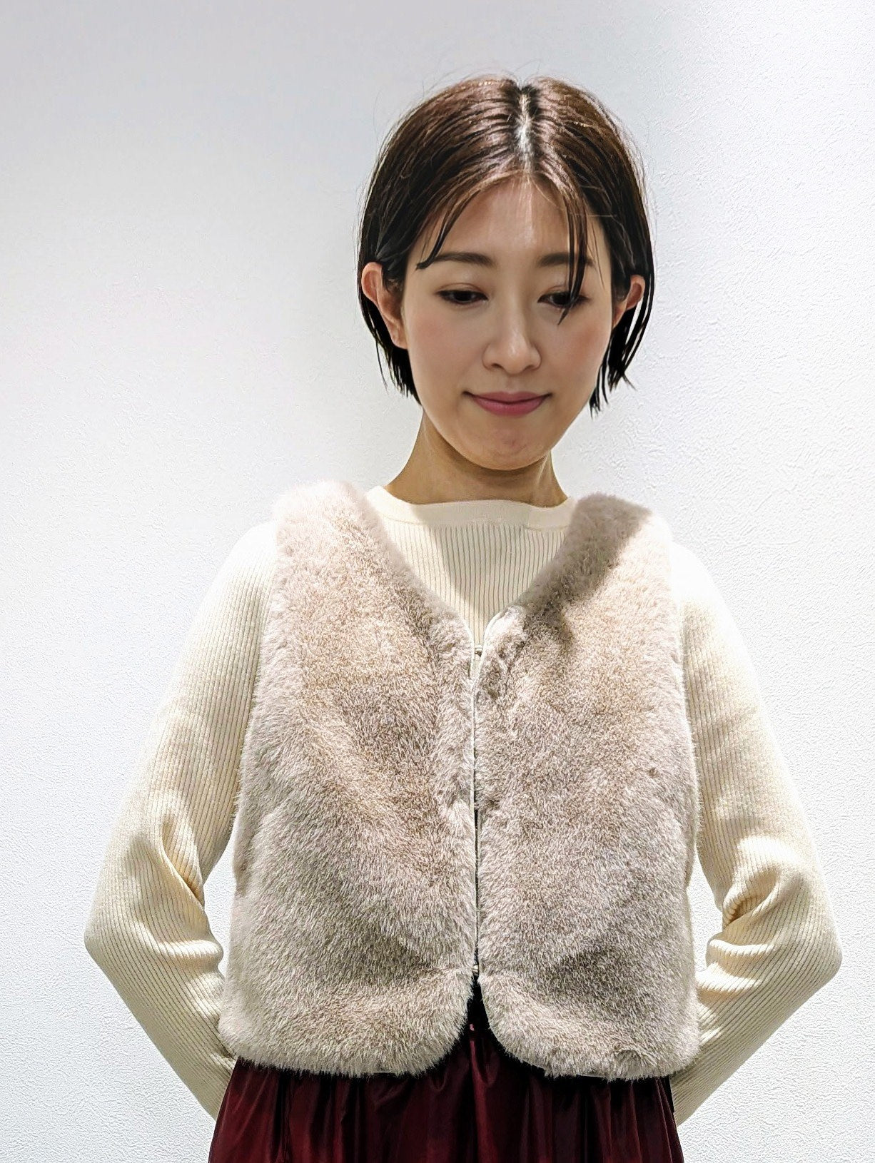 Fur x denim short vest
