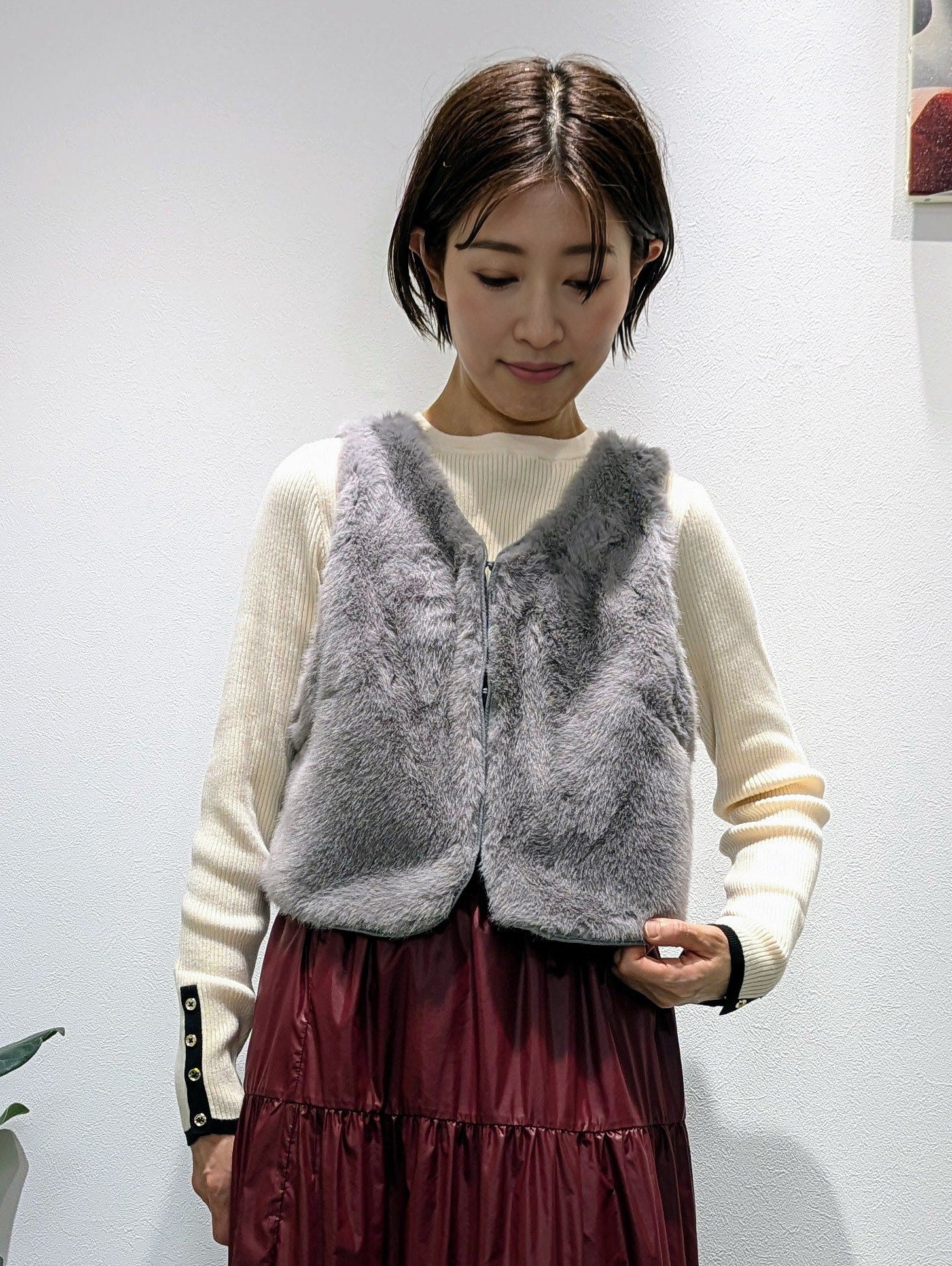 Fur x denim short vest