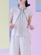Lace ribbon tuck blouse