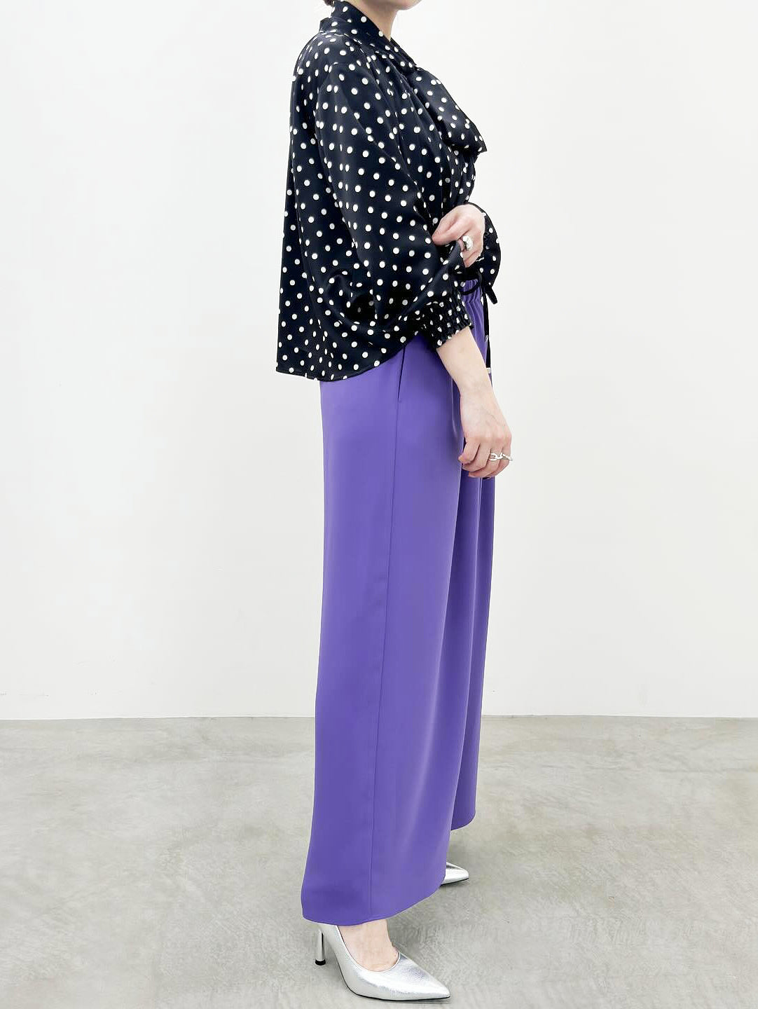 2WAY Polka dot satin blouse