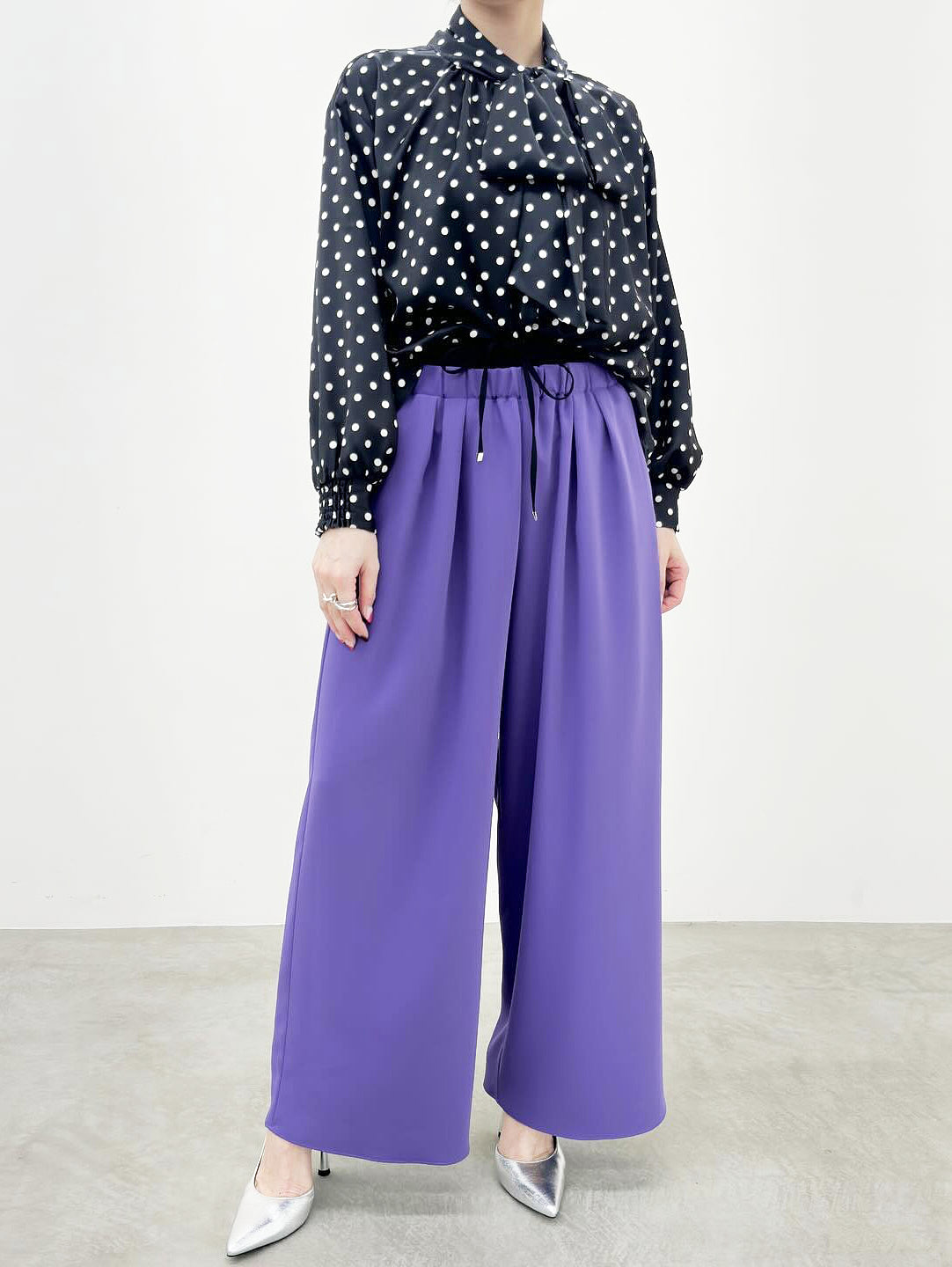 2WAY Polka dot satin blouse